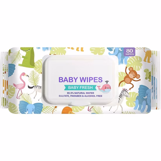 Spunlace Non tissé fournisseur de tissus humides vente chaude produits d'hygiène 80 pièces lingettes humides